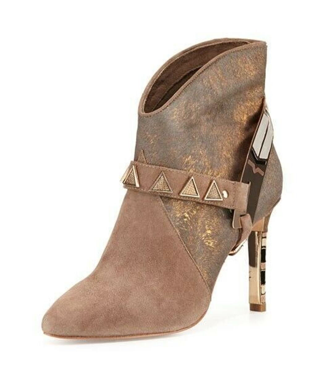 Ivy Kirzhner Caballero Gold Metallic Calf Hair Buckle Ankle Boots $950 Size 6